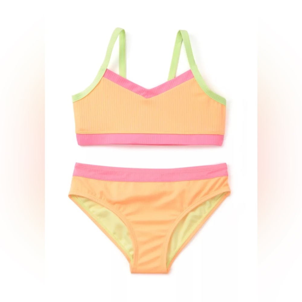 Breaking Waves Girls 14 Color Blocked Ribbed Knit 2-Piece Swimsuit